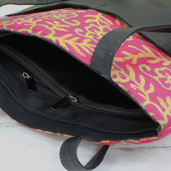 Alternate image for Kantha Embroidered Silk Shoulder Bag in Deep Rose from India Deep Rose Festivity