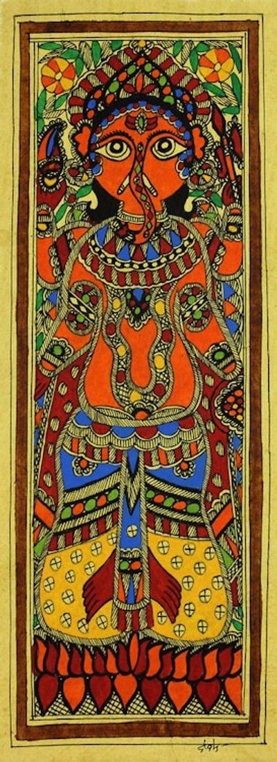 Alternate image for Auspicious Ganesha Indian Madhubani Painting Happy Ganesha