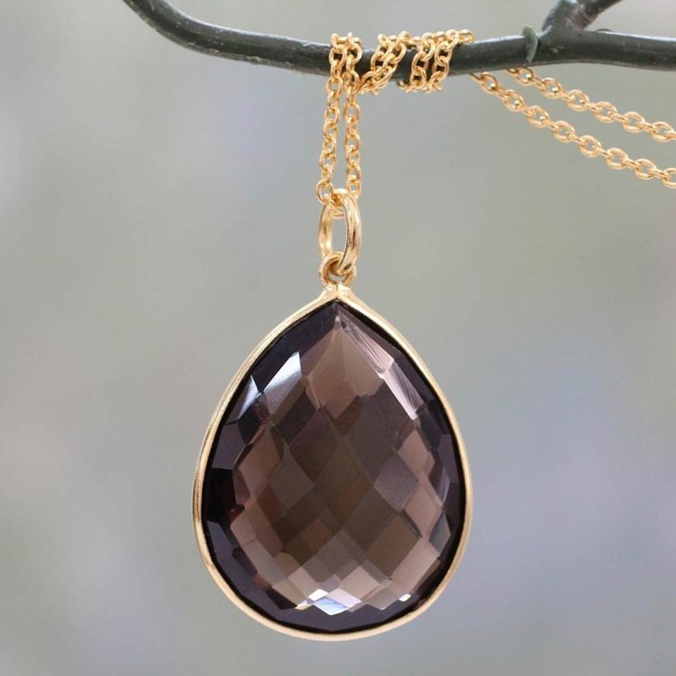Gold Vermeil Pendant necklace with Smoky Quartz 'Island Fantasy'