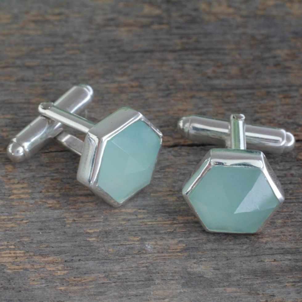 Modern Aqua Chalcedony and Sterling Silver Cufflinks 'Be a Star'