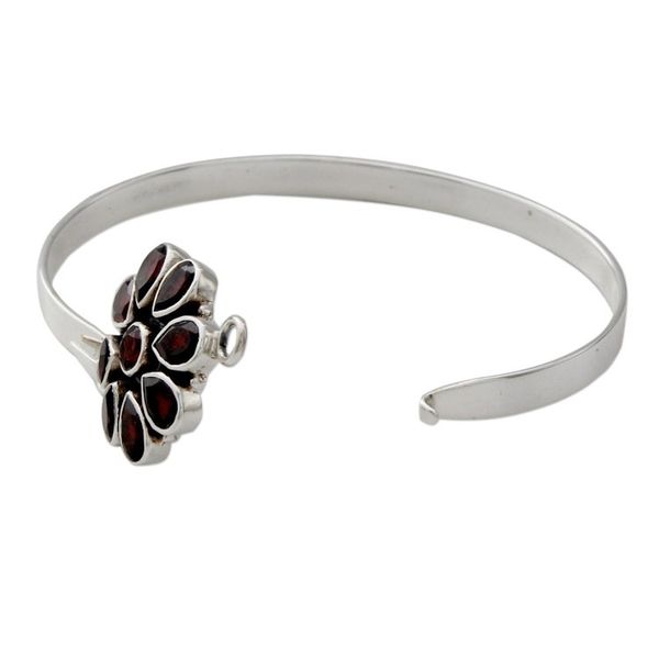 Alternate image for Handmade Garnet and Sterling Silver Floral Bangle Bracelet Garnet Floral