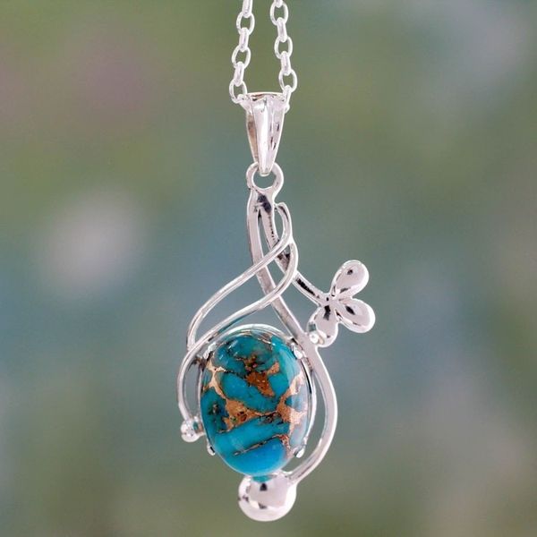 Alternate image for Sterling Silver Necklace with Blue Composite Turquoise Sky Secret