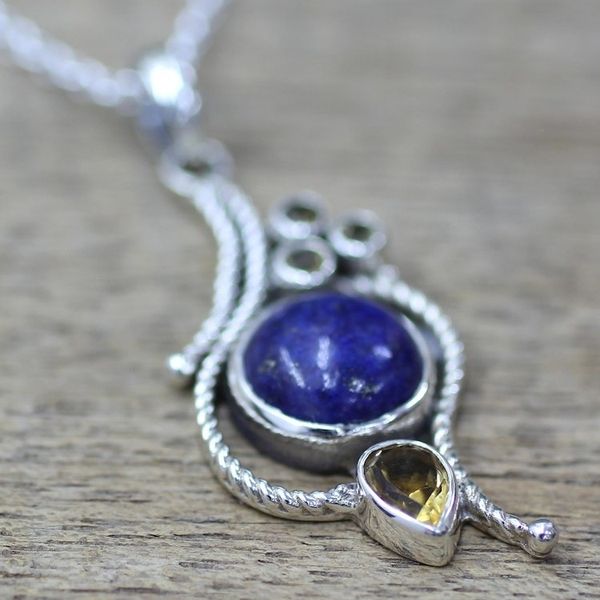 Alternate image for Hand Made Citrine Lapis Lazuli Pendant Necklace from India Starry Bliss