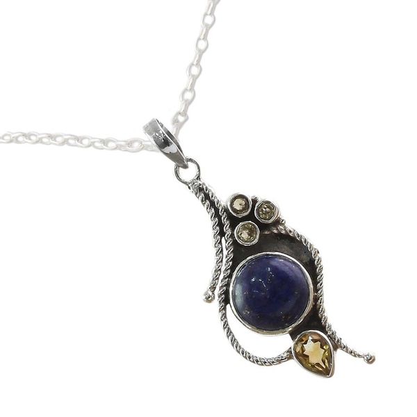 Alternate image for Hand Made Citrine Lapis Lazuli Pendant Necklace from India Starry Bliss