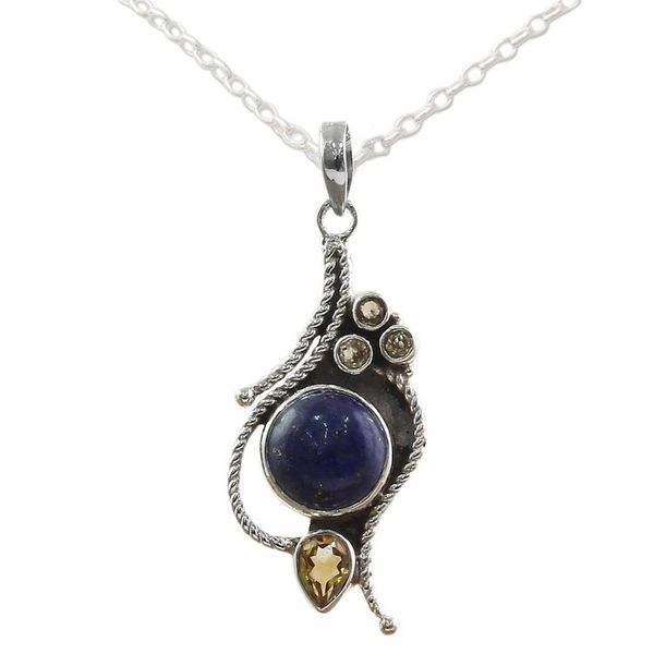 Alternate image for Hand Made Citrine Lapis Lazuli Pendant Necklace from India Starry Bliss