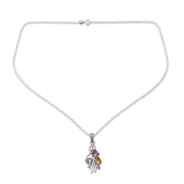 Alternate image for Artisan Crafted India Necklace with Amethyst and Citrine Tropical Bouquet