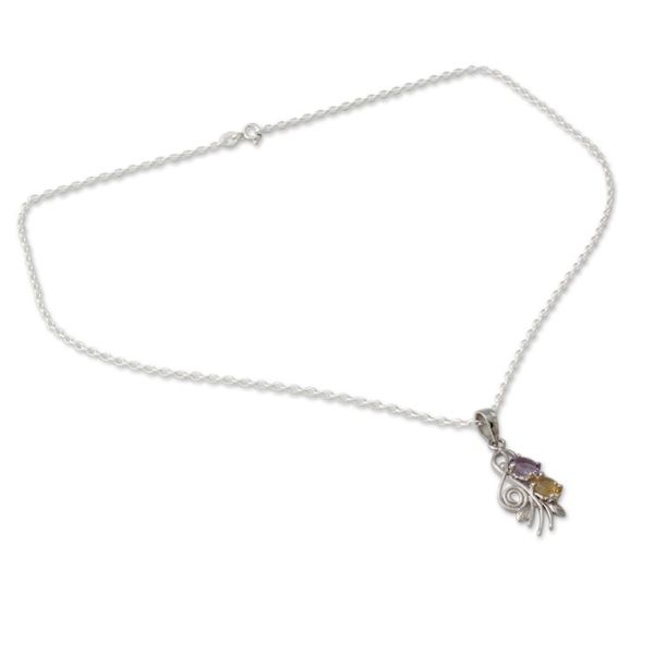 Alternate image for Artisan Crafted India Necklace with Amethyst and Citrine Tropical Bouquet