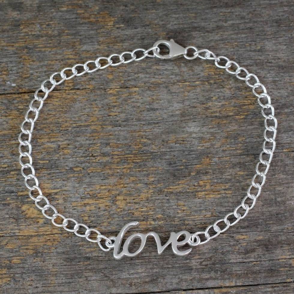Love Themed Bracelet Hand Crafted from Sterling Silver 'Remember to Love'