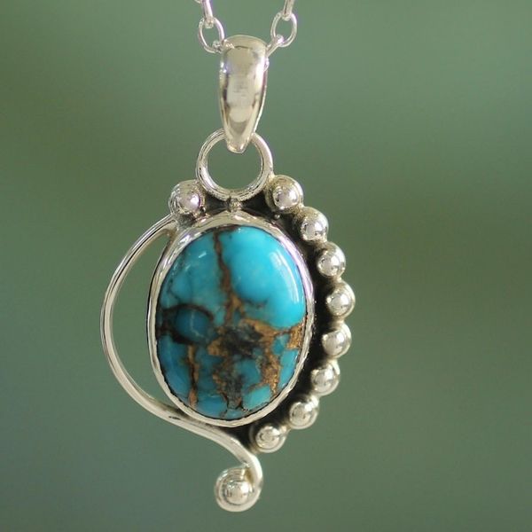 Alternate image for Turquoise Jewelry Indian Sterling Silver Necklace Blue Indian Paisley