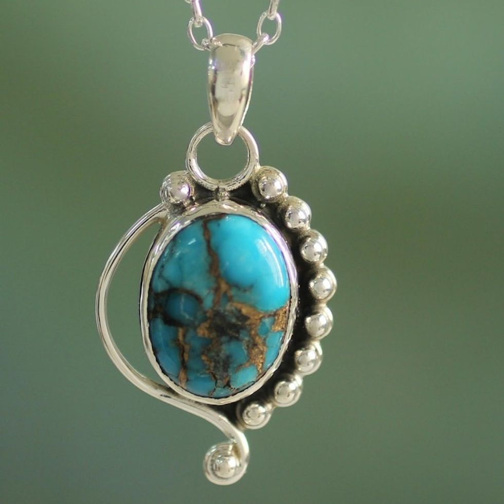 Turquoise Jewelry Indian Sterling Silver Necklace 'Blue Indian Paisley'