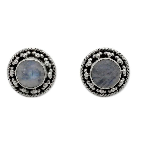 Alternate image for Artisan Crafted Sterling Silver Rainbow Moonstone Earrings Lavish Moons