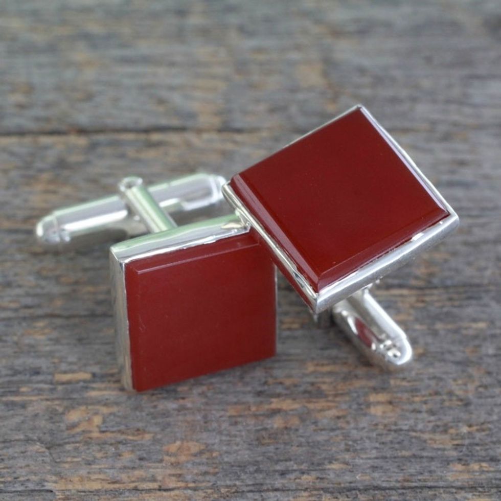 Indian Sterling Silver Cufflinks with Carnelian 'Opportunity'