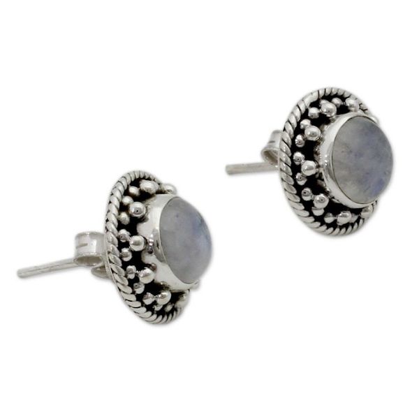 Alternate image for Artisan Crafted Sterling Silver Rainbow Moonstone Earrings Lavish Moons