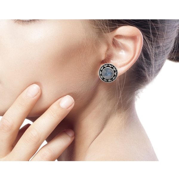 Alternate image for Artisan Crafted Sterling Silver Rainbow Moonstone Earrings Lavish Moons