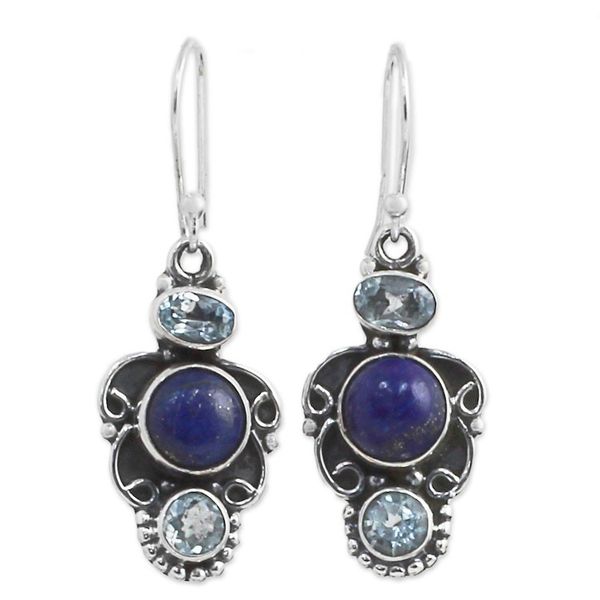 Alternate image for Sterling Silver Earrings with Blue Topaz and Lapis Lazuli Blue Alliance
