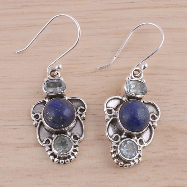 Alternate image for Sterling Silver Earrings with Blue Topaz and Lapis Lazuli Blue Alliance