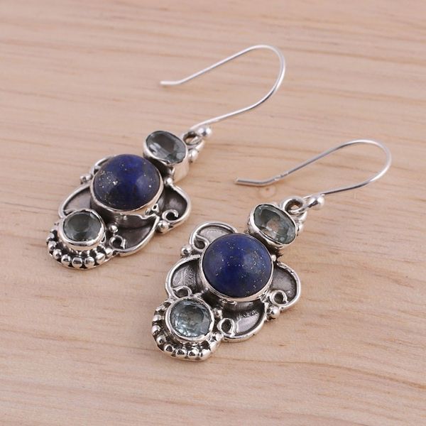 Alternate image for Sterling Silver Earrings with Blue Topaz and Lapis Lazuli Blue Alliance