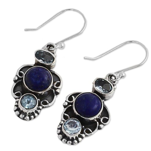 Alternate image for Sterling Silver Earrings with Blue Topaz and Lapis Lazuli Blue Alliance
