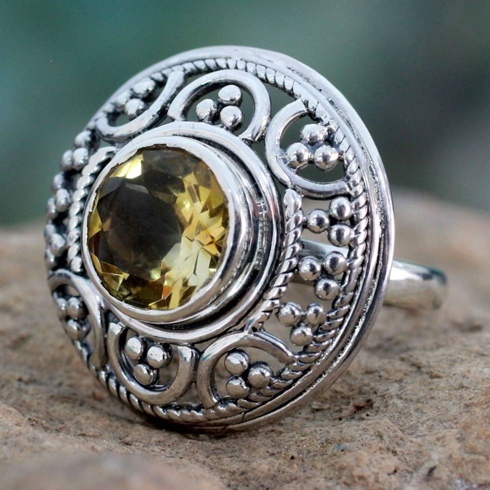 Fair Trade Citrine and Sterling Silver Cocktail Ring 'Dazzle'