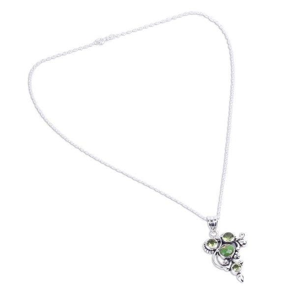 Alternate image for Hand Crafted Peridot and Sterling Silver Pendant Necklace Mystic Forest Jaipur