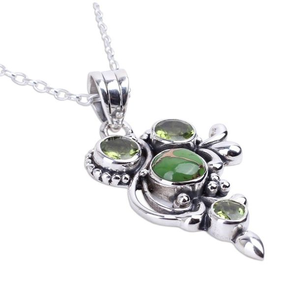 Alternate image for Hand Crafted Peridot and Sterling Silver Pendant Necklace Mystic Forest Jaipur