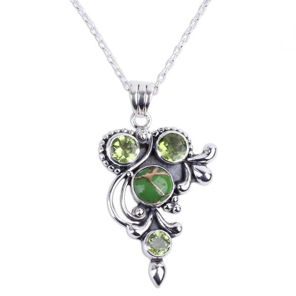 Alternate image for Hand Crafted Peridot and Sterling Silver Pendant Necklace Mystic Forest Jaipur