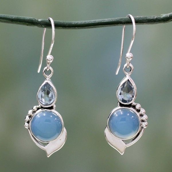 Alternate image for Sterling Silver Hook Earrings with Blue Topaz and Chalcedony Modern Romance