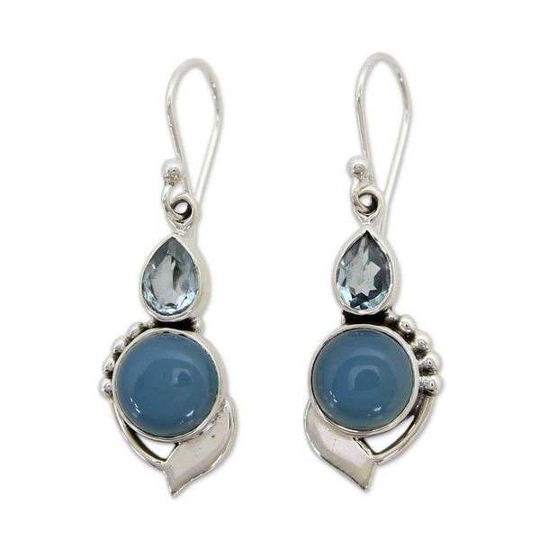 Alternate image for Sterling Silver Hook Earrings with Blue Topaz and Chalcedony Modern Romance