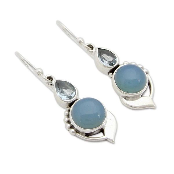 Alternate image for Sterling Silver Hook Earrings with Blue Topaz and Chalcedony Modern Romance