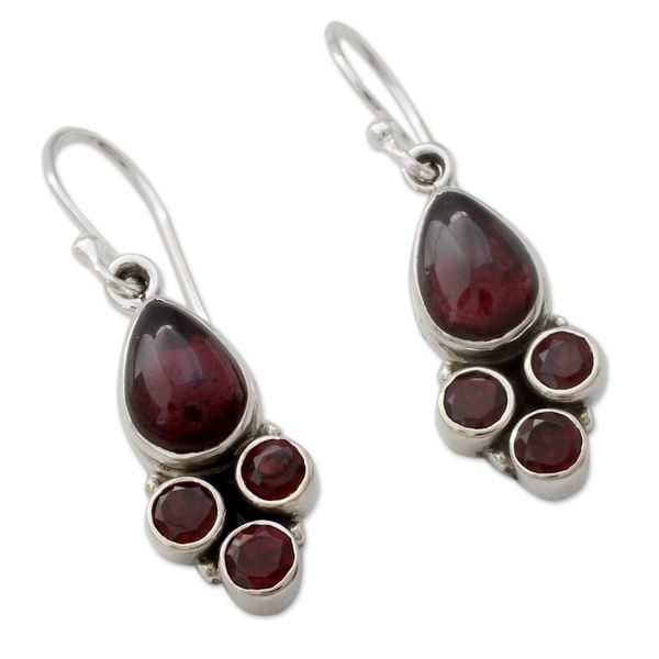Alternate image for Indian Sterling Silver and Garnet Dangle Hook Earrings Scarlet Meadow