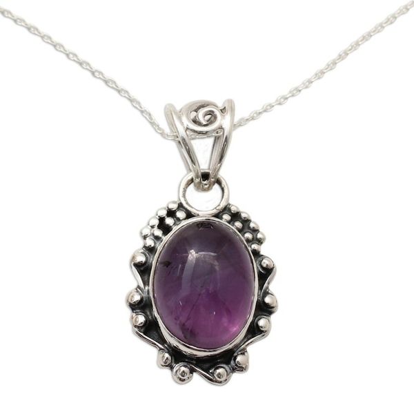 Alternate image for Amethyst Pendant Necklace with Polished and Oxidized Silver Twilight Mist