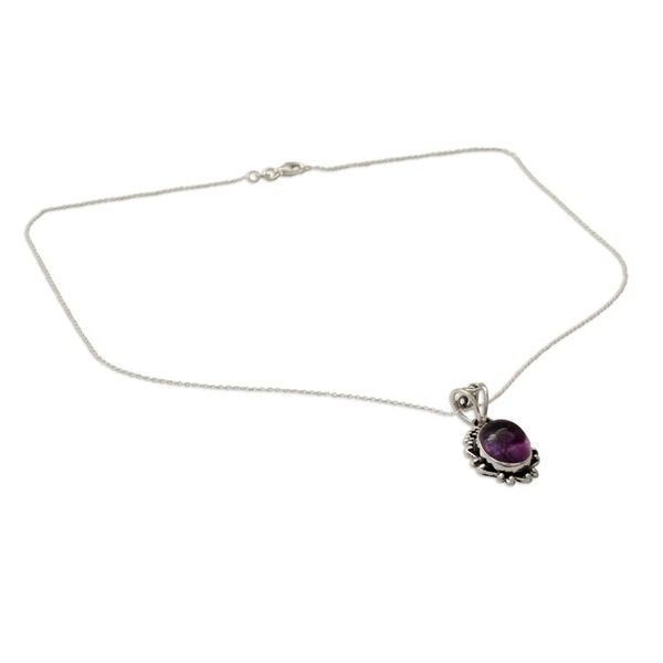 Alternate image for Amethyst Pendant Necklace with Polished and Oxidized Silver Twilight Mist
