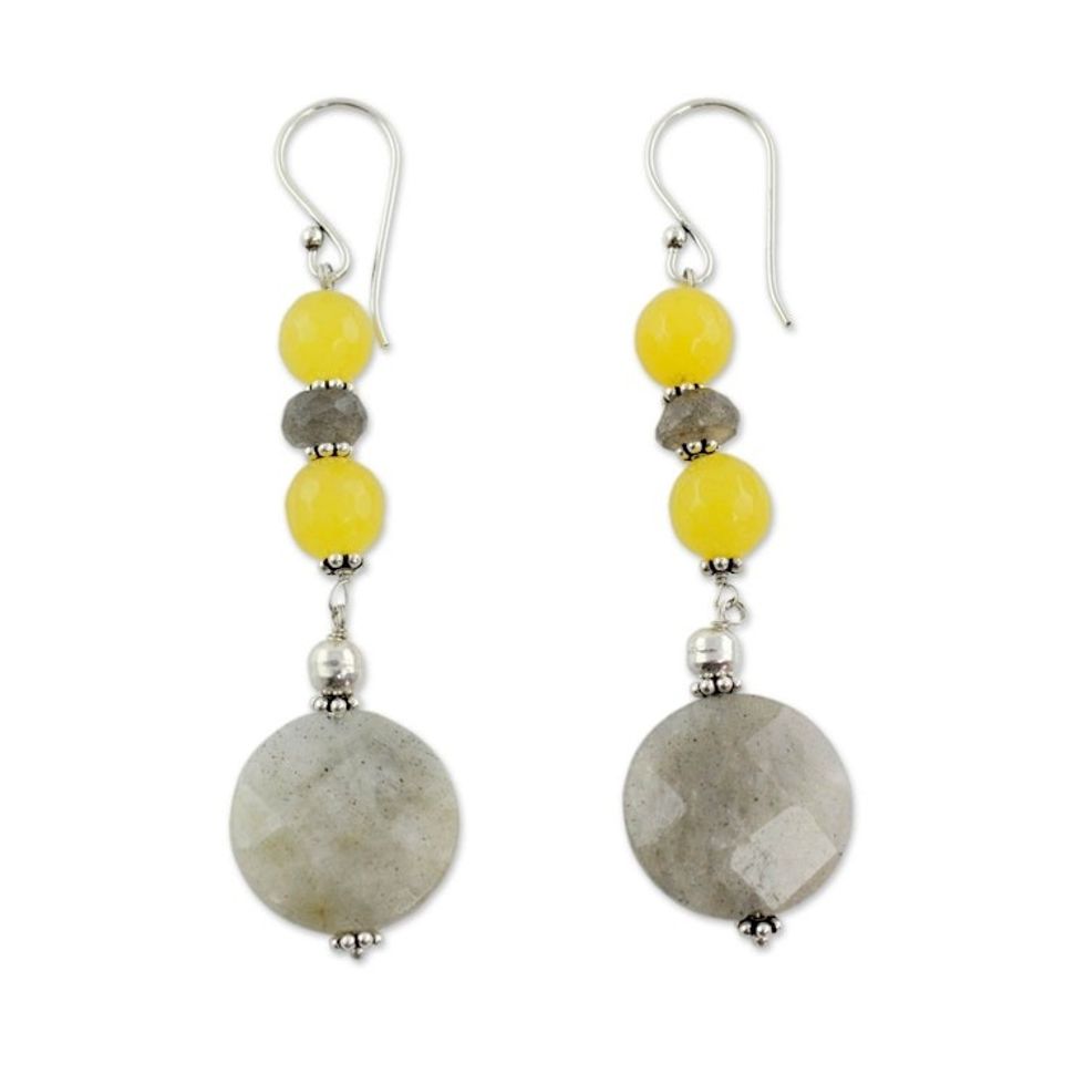Artisan Crafted Labradorite and Chalcedony Earrings 'Sunshine Mist'