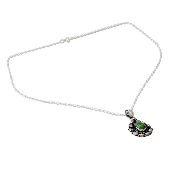 Alternate image for Leaf Motif Silver Pendant Necklace with Composite Turquoise Grand Garland