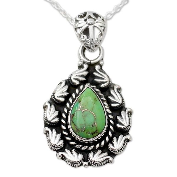 Alternate image for Leaf Motif Silver Pendant Necklace with Composite Turquoise Grand Garland