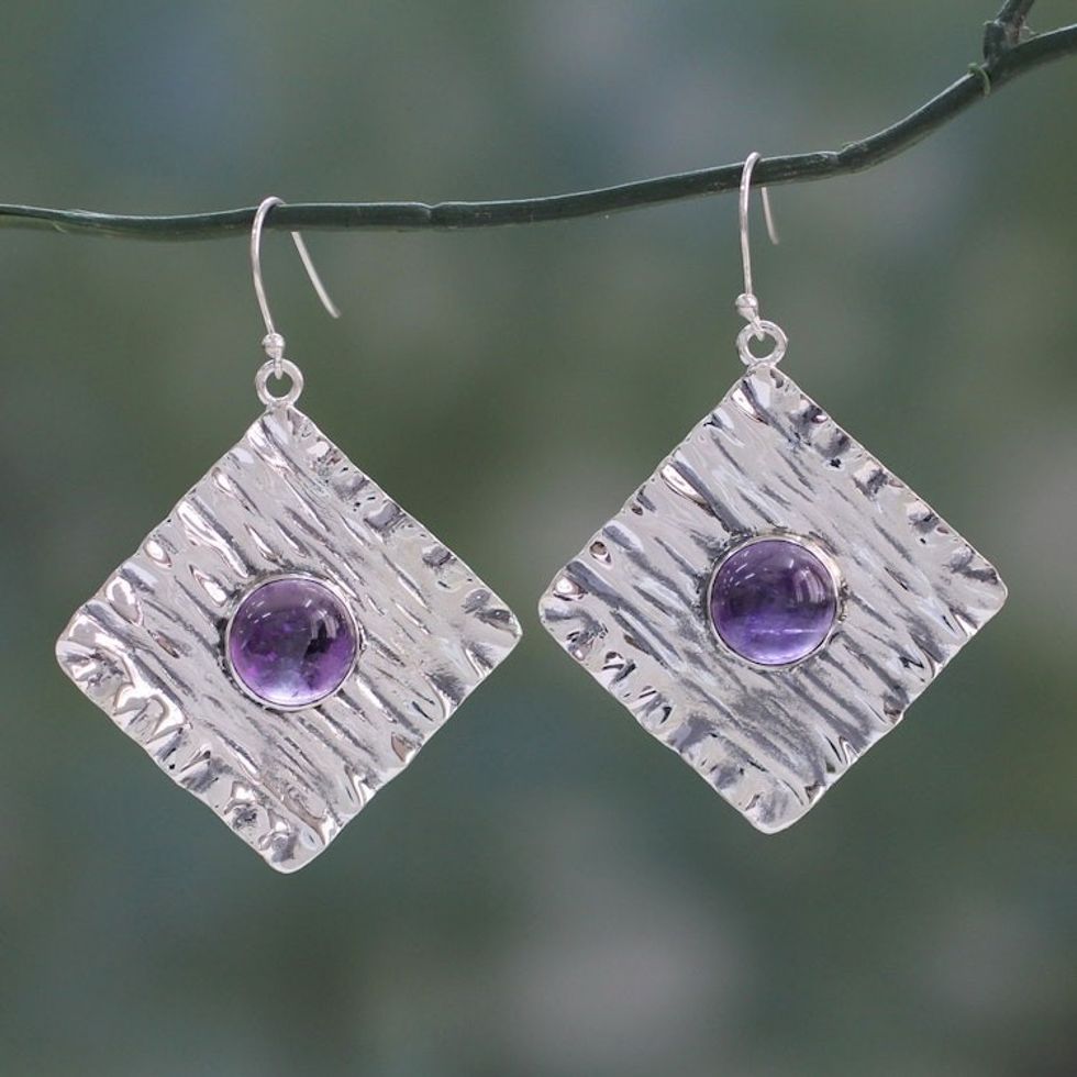 Sterling Silver Dangle Earrings Crafted with Amethysts 'Purple Connection'