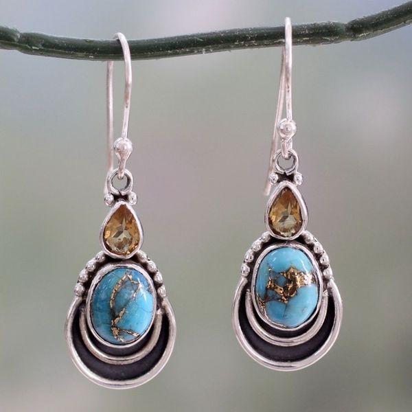 Alternate image for Silver Hook Earrings with Citrine and Composite Turquoise Eternal Allure