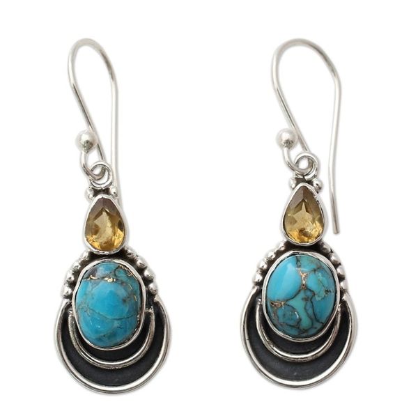 Alternate image for Silver Hook Earrings with Citrine and Composite Turquoise Eternal Allure