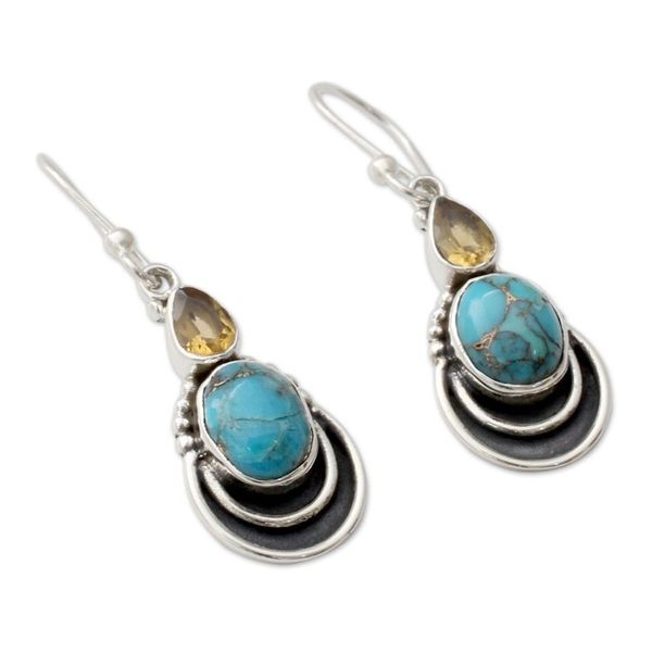 Alternate image for Silver Hook Earrings with Citrine and Composite Turquoise Eternal Allure