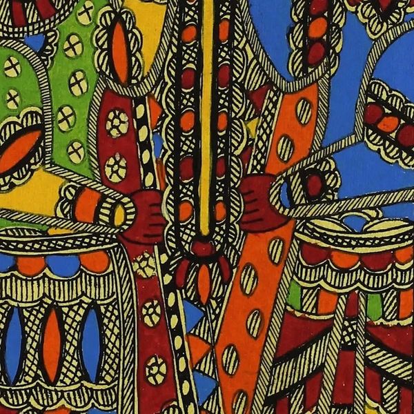 Alternate image for Authentic India Madhubani Ramayana Theme Painting Rama and Sita Union
