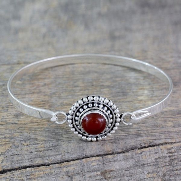 Alternate image for Handcrafted Carnelian and Sterling Silver Bangle Bracelet Passionately