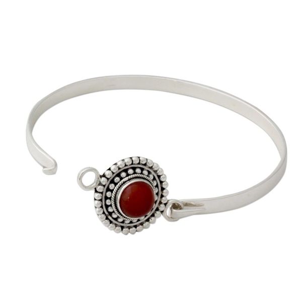 Alternate image for Handcrafted Carnelian and Sterling Silver Bangle Bracelet Passionately