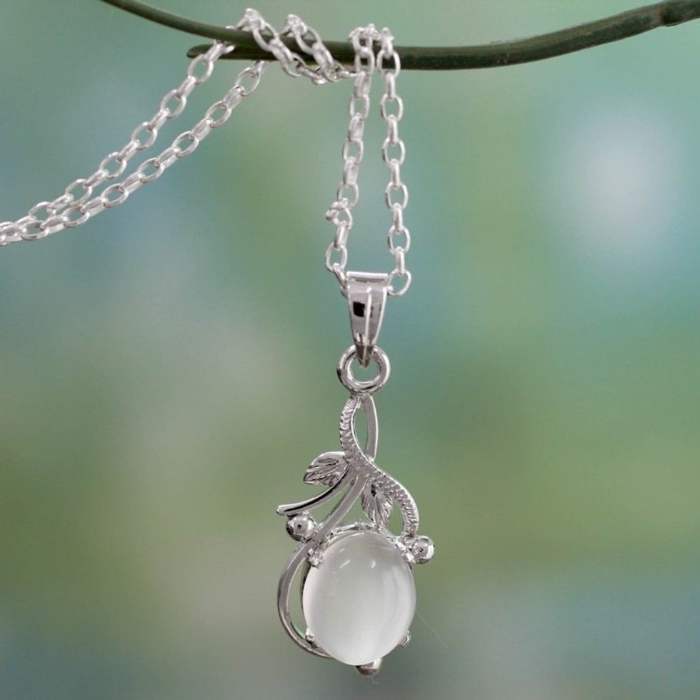 Fair Trade Moonstone and Sterling Silver Necklace 'Surreal Treasure'