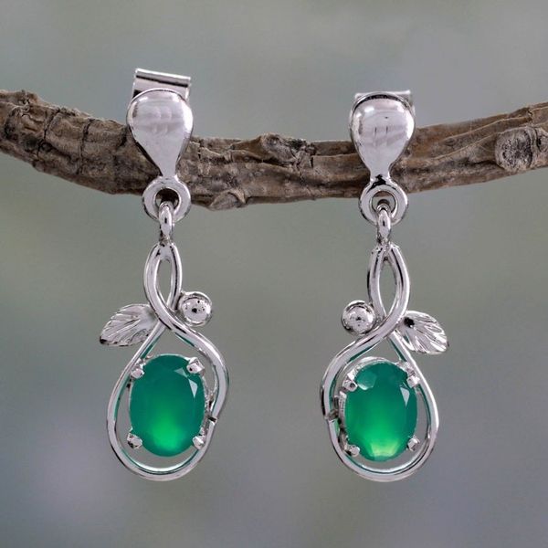 Alternate image for Sterling Silver and Green Onyx Fair Trade Earrings Forest Treasure