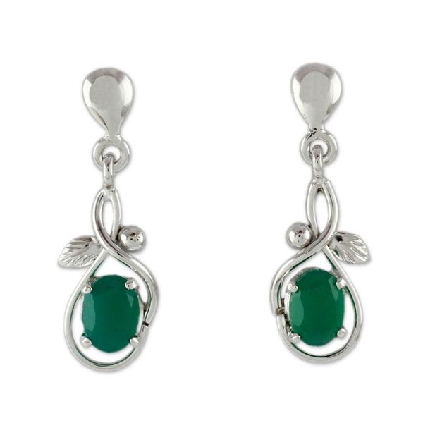 Alternate image for Sterling Silver and Green Onyx Fair Trade Earrings Forest Treasure