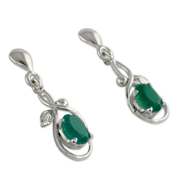 Alternate image for Sterling Silver and Green Onyx Fair Trade Earrings Forest Treasure