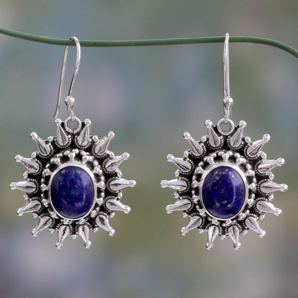 Fair Trade Lapis Lazuli and Sterling Dangle Earrings 'Royal Allure'