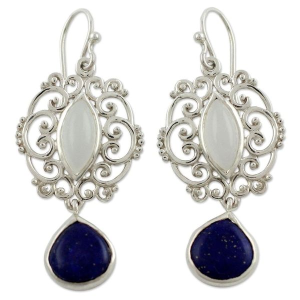Alternate image for Moonstone Lapis Lazuli and Silver Earrings from India Simply Sumptuous