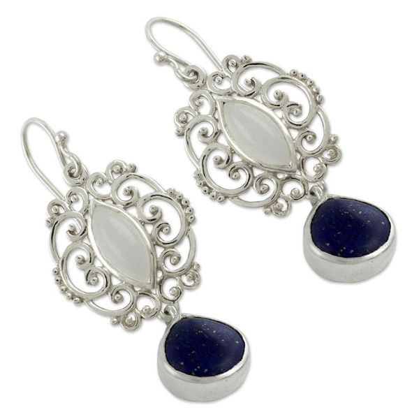 Alternate image for Moonstone Lapis Lazuli and Silver Earrings from India Simply Sumptuous