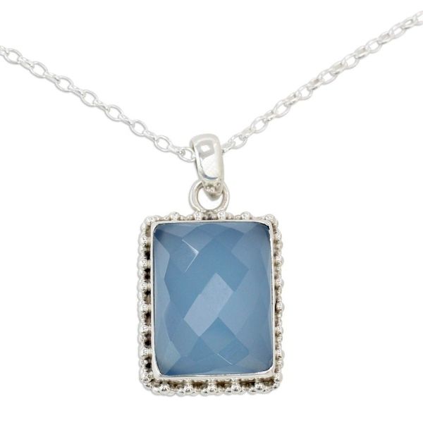 Alternate image for Sterling Silver Necklace from India with Blue Chalcedony Gem Good Will Spirit